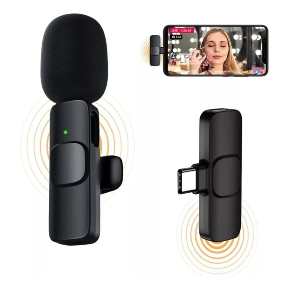 GENERICO - Micrófono Corbatero Inalámbrico USB Tipo C Negro Omnidireccional