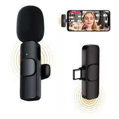 GENERICO - Micrófono Corbatero Inalámbrico USB Tipo C Negro Omnidireccional