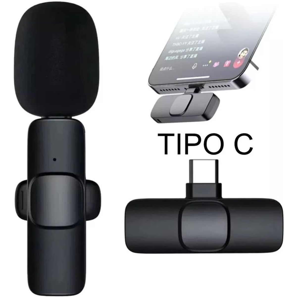 GENERICO - Micrófono Corbatero Inalámbrico USB Tipo C Negro Omnidireccional