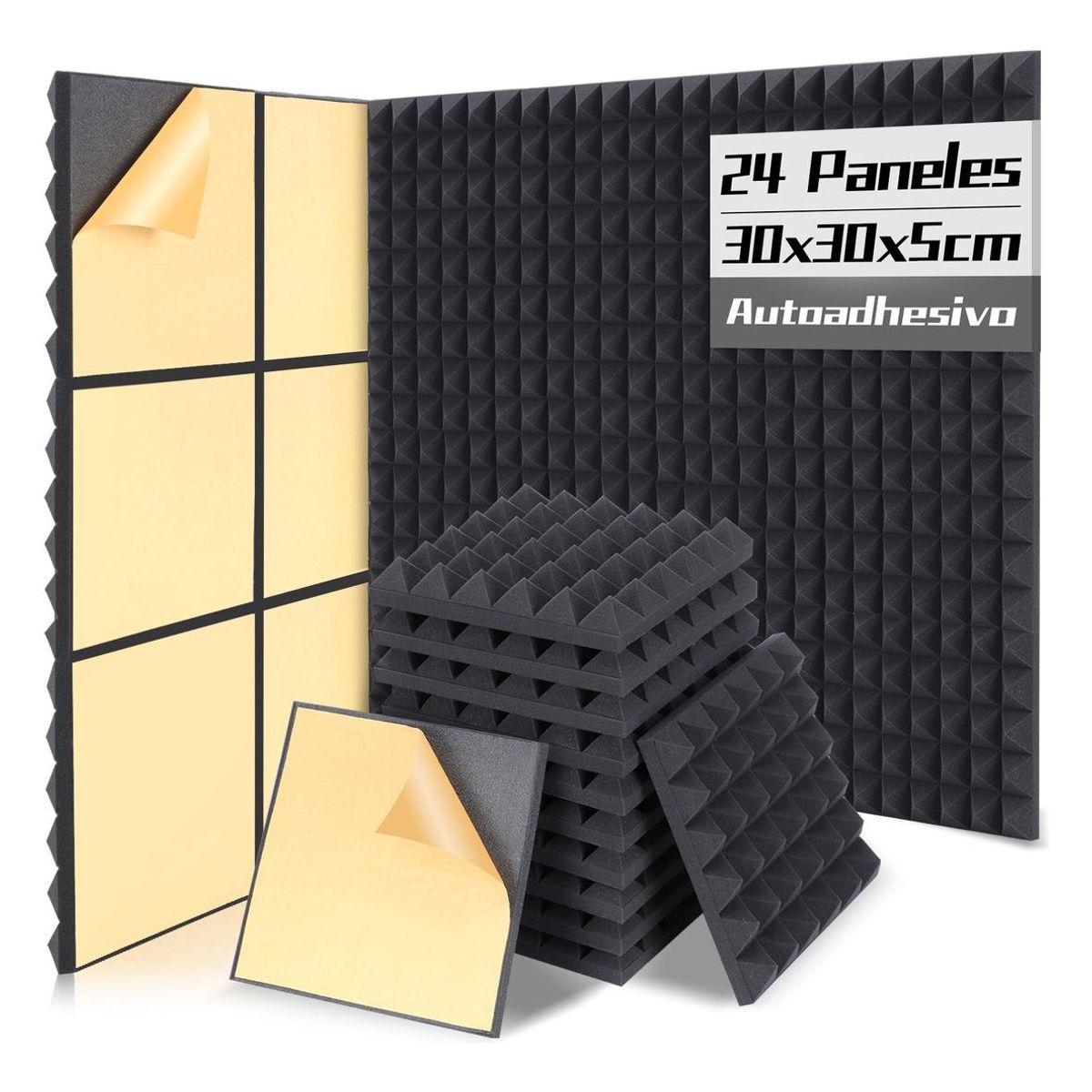 GENERICO - Paneles Acústicos Autoadhesivos Piramidales para Aislamiento