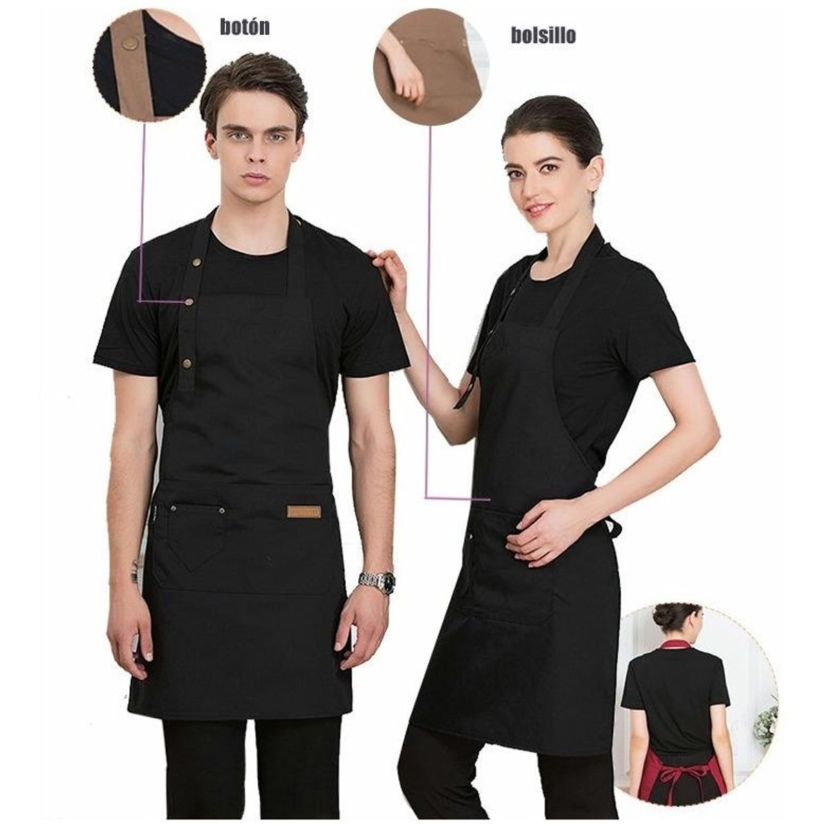 GENERICO - Delantal Ajustable Unisex con Múltiples Bolsillos para Cocina