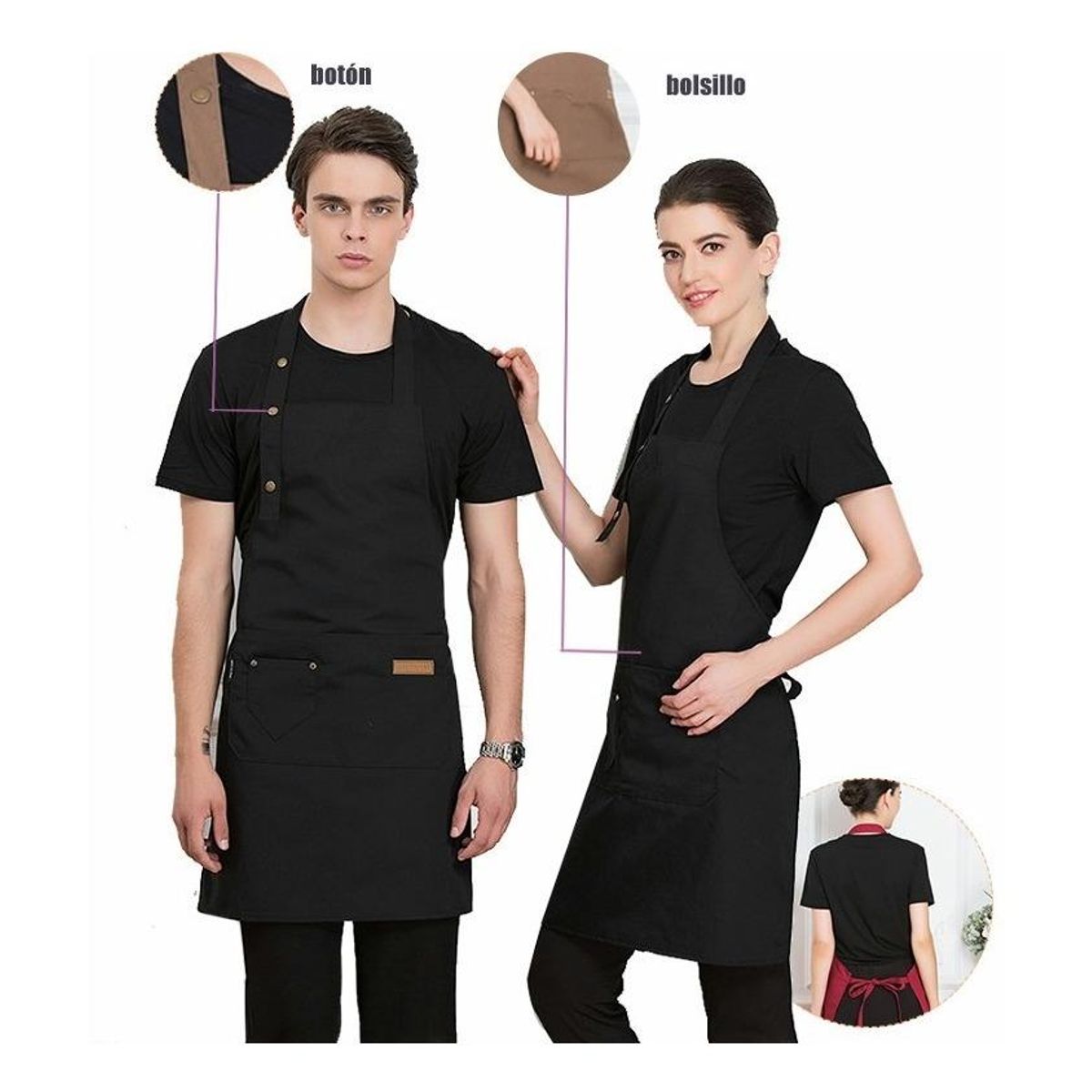 GENERICO - Delantal Ajustable Unisex con Múltiples Bolsillos para Cocina