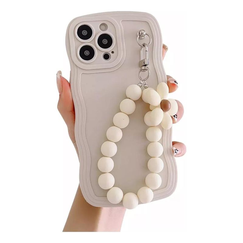 GENERICO - Funda Beige con Correa para iPhone y Diseño Floral Elegant