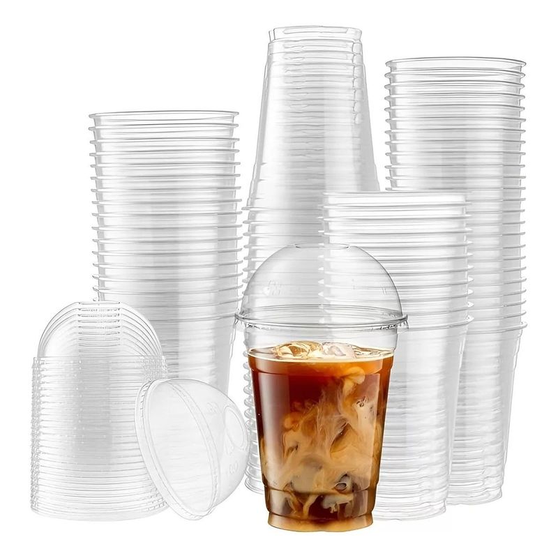 GENERICO - Vasos de Plástico Desechables con Tapa Domo 16oz 200 Unidades