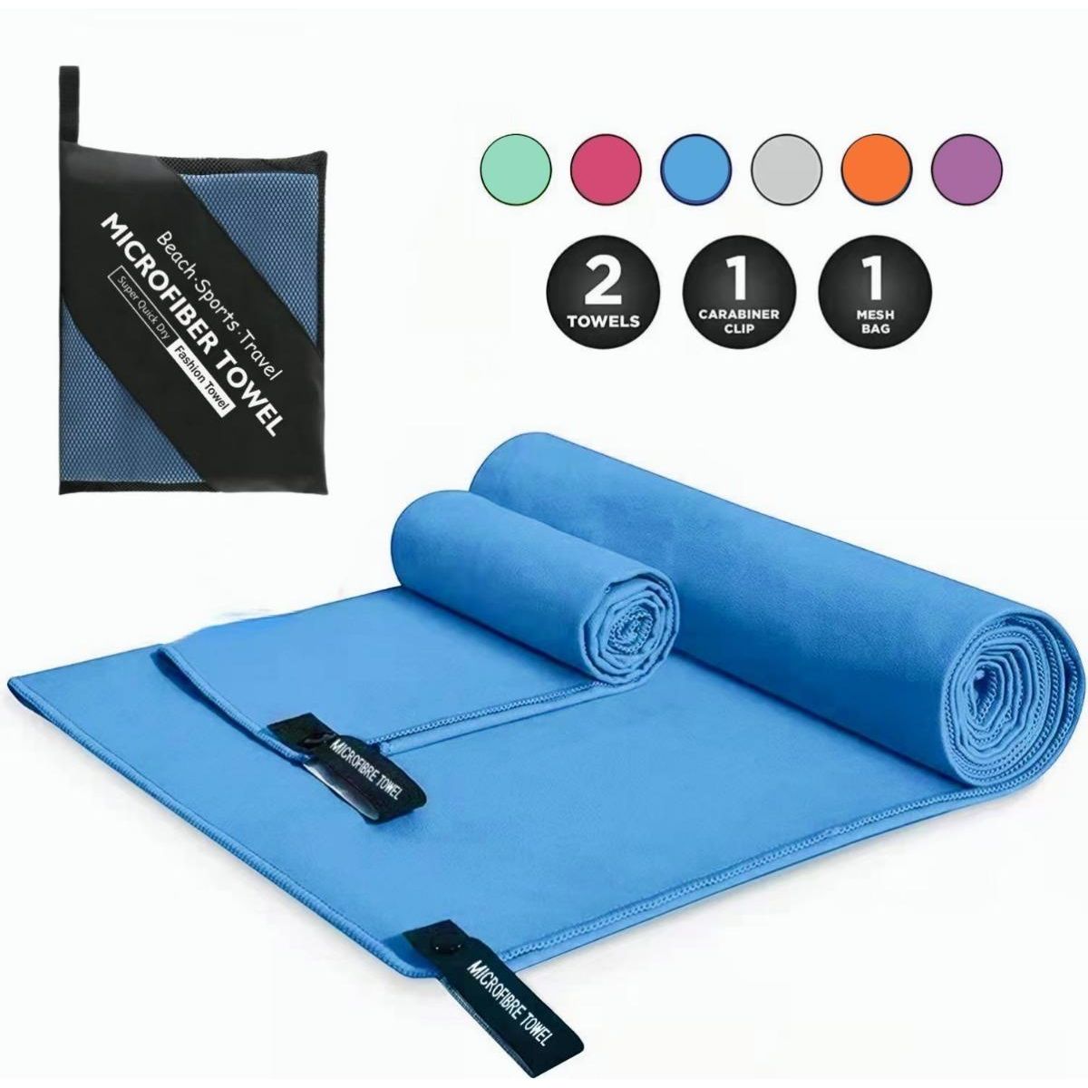 GENERICO - Toallas Microfibra Secado Rápido Pack de 3 Viaje Compactas