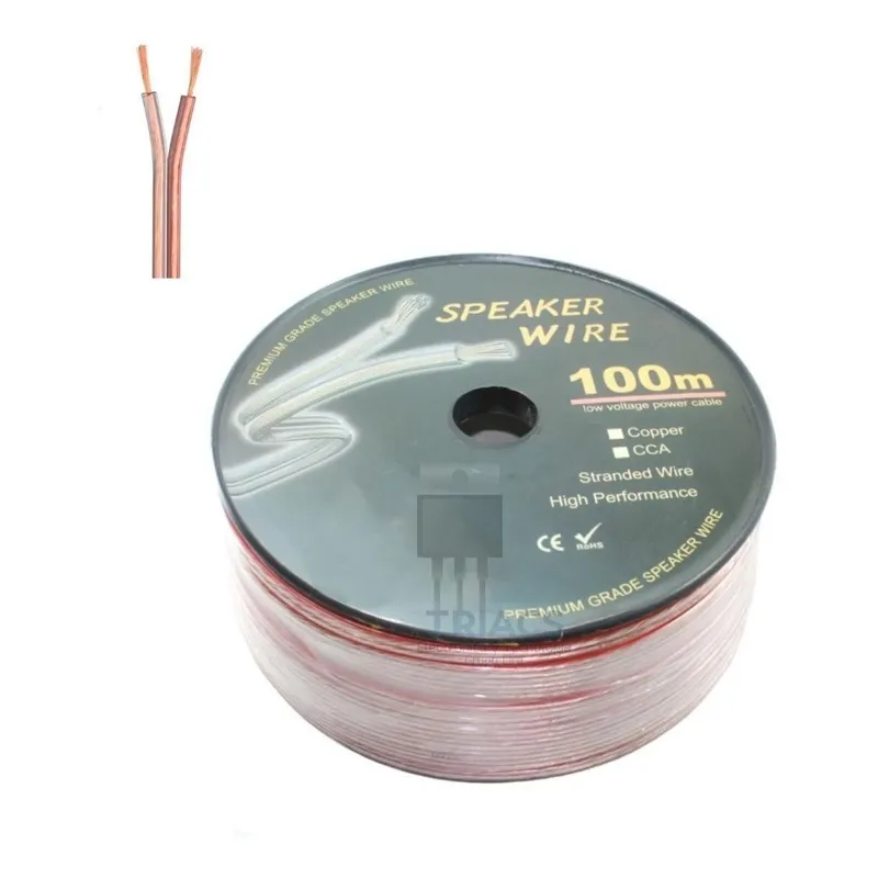 GENERICO - Cable Paralelo Transparente 2x10 AWG para Parlantes 100m