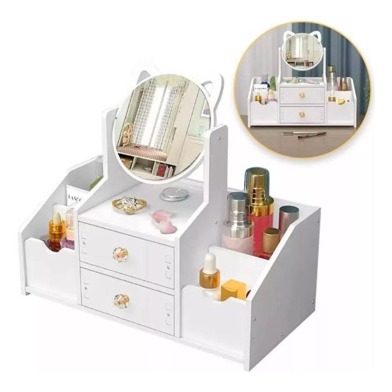 GENERICO - Organizador de Madera para Maquillaje con Espejo Divertido