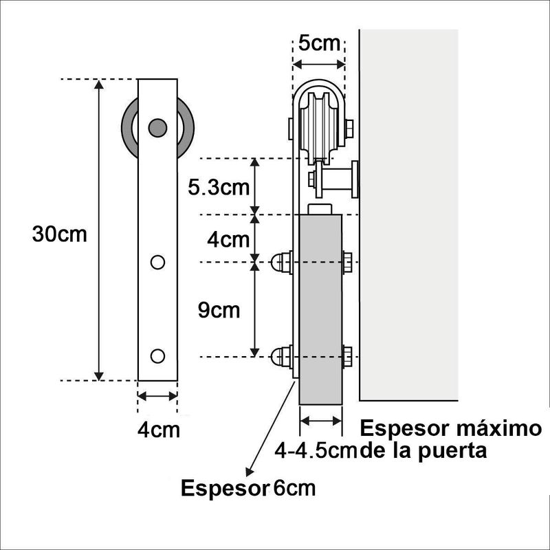 GENERICO - Kit de Correderas de Acero para Puerta Estilo Granero 2m