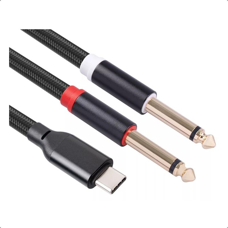 GENERICO - Cable Adaptador USB Tipo C a 2 Jack 635mm Duradero 1m
