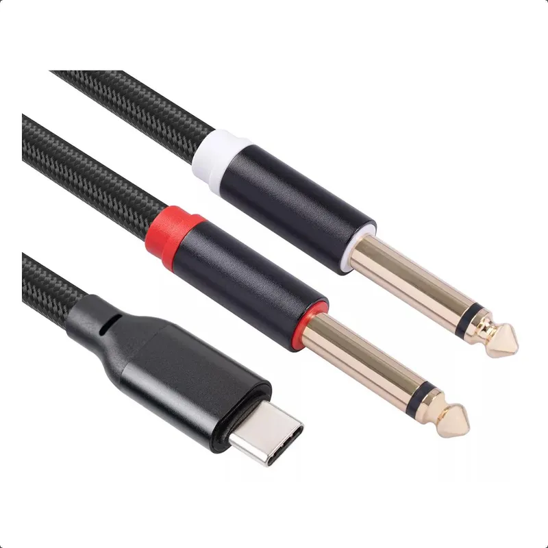 GENERICO - Cable Adaptador USB Tipo C a 2 Jack 635mm Duradero 1m