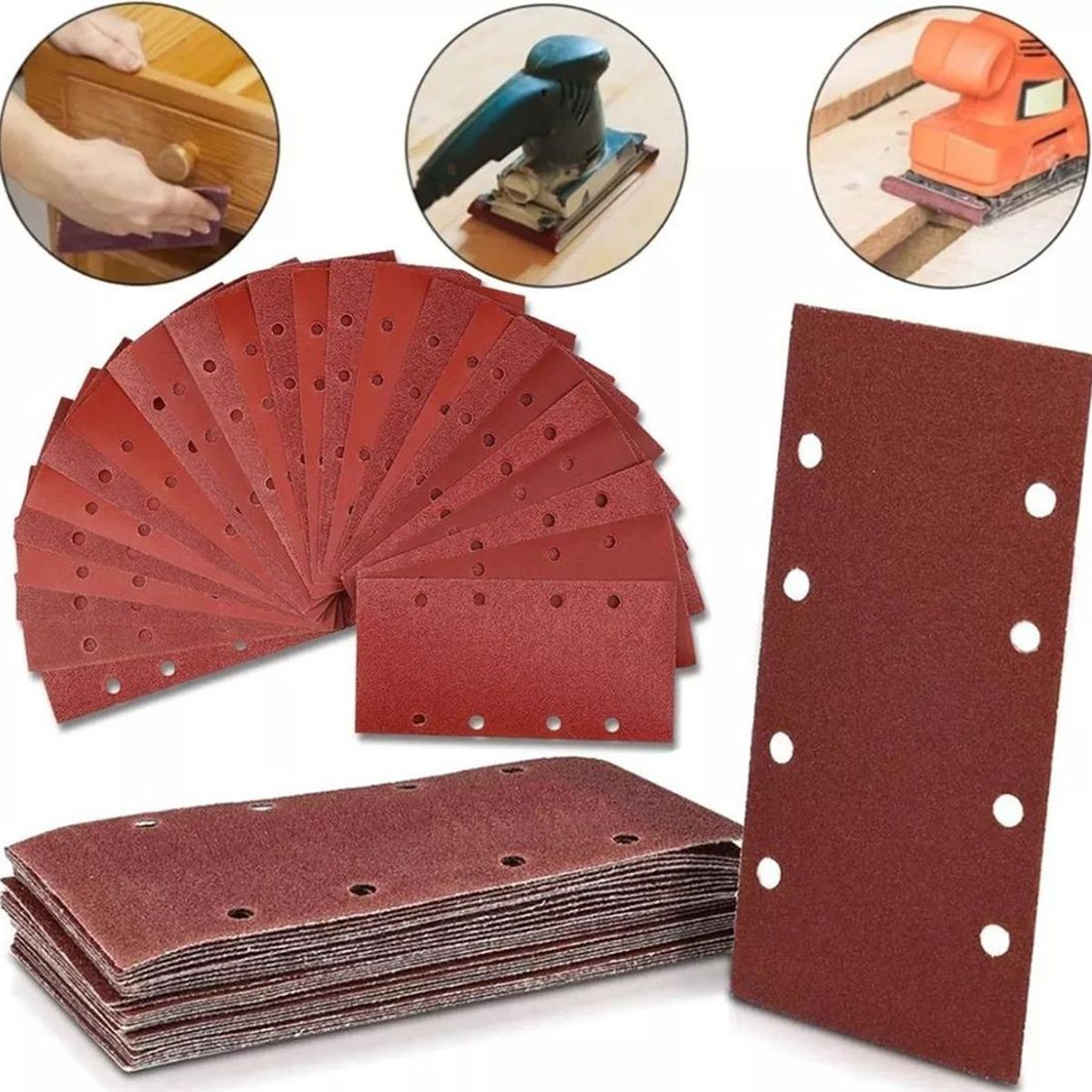 GENERICO - Set de 50 Lijas Rectangulares con Velcro para Multisuperficies.