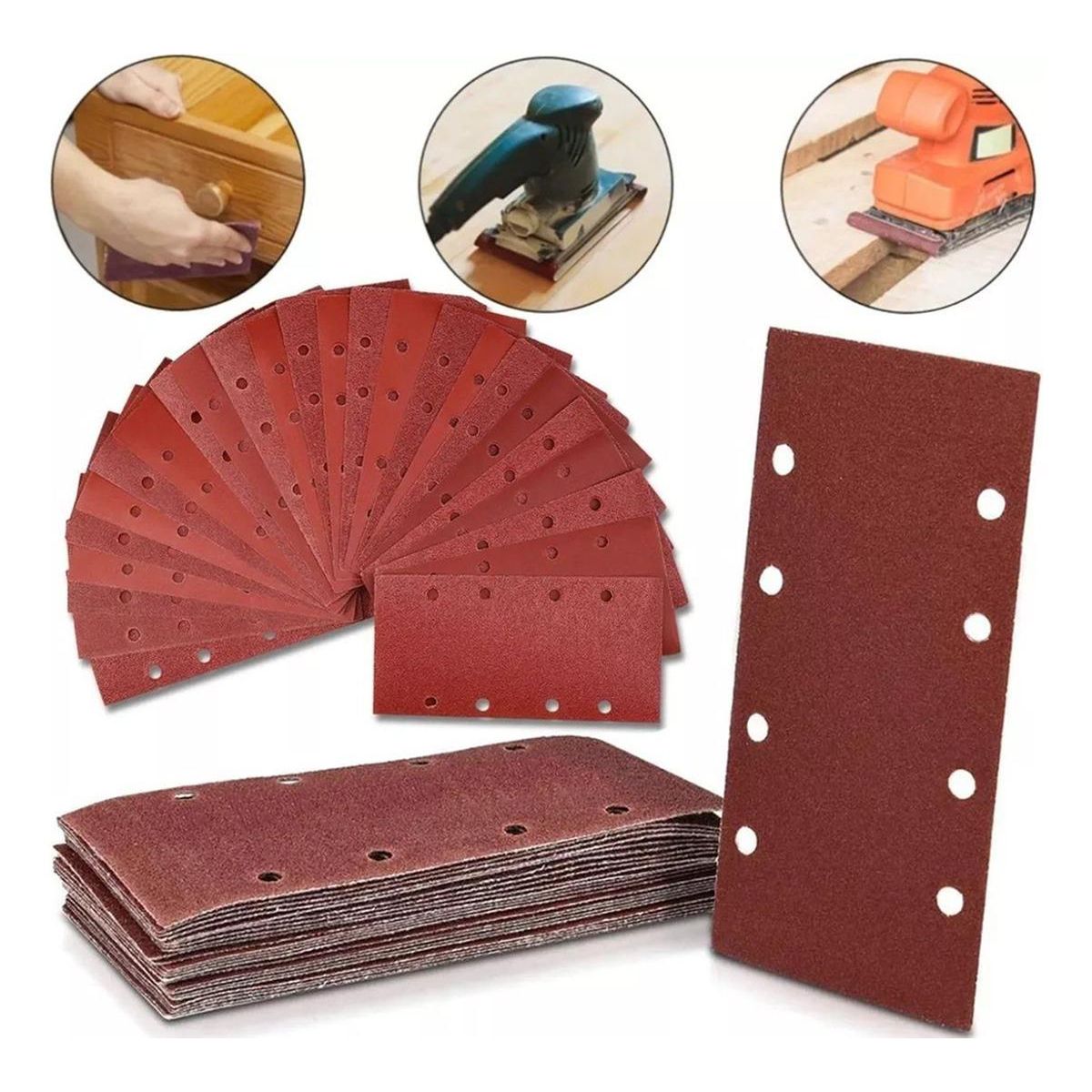 GENERICO - Set de 50 Lijas Rectangulares con Velcro para Multisuperficies.