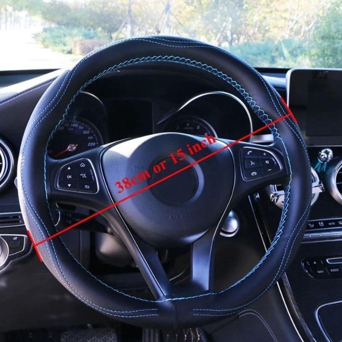 GENERICO - Funda Antideslizante para Volante de Semicuero 38 cm