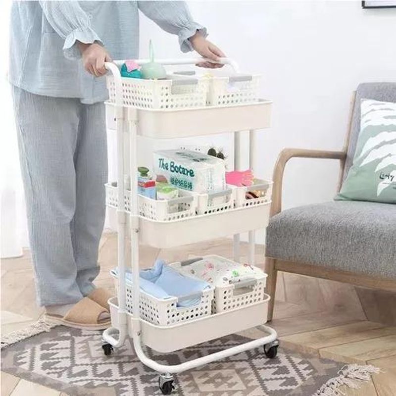 GENERICO - Carrito Organizador Metálico de 3 Niveles con Ruedas