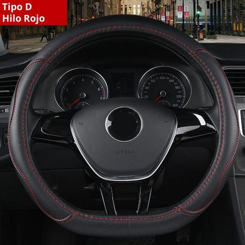 GENERICO - Funda de Eco Cuero Antideslizante para Volante Tipo D Rojo