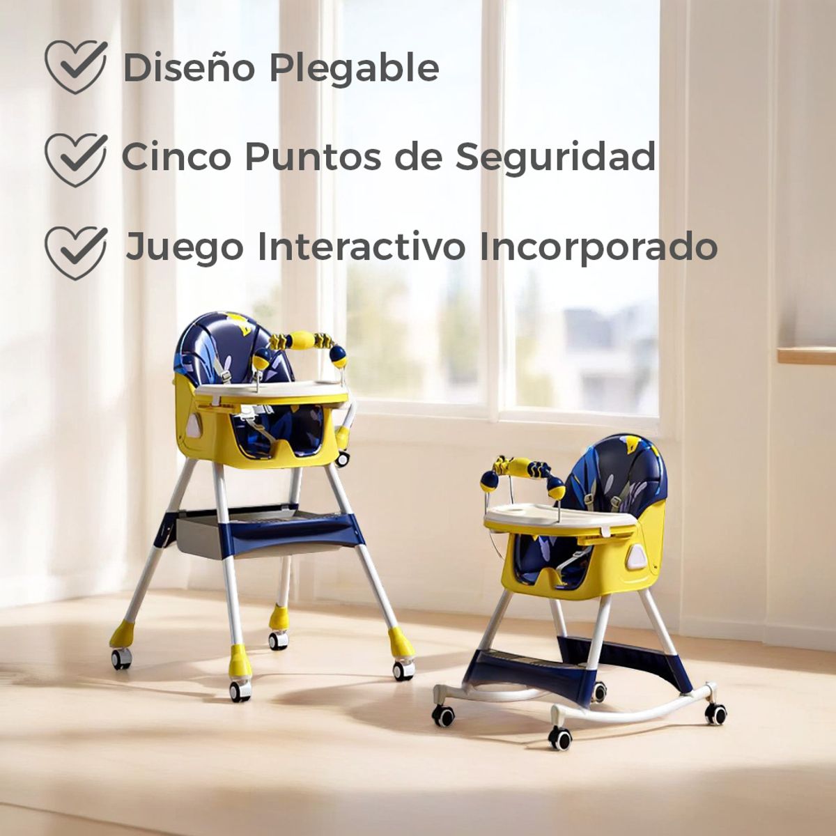 MON PETIT - Silla Comer Bebe Doble Altura Safe Baby Mecedora Reclinable