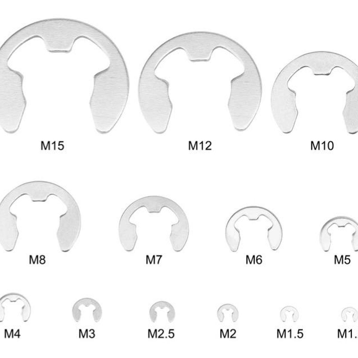 GENERICO - Set de 290 Clips E de Acero Inoxidable para Retención