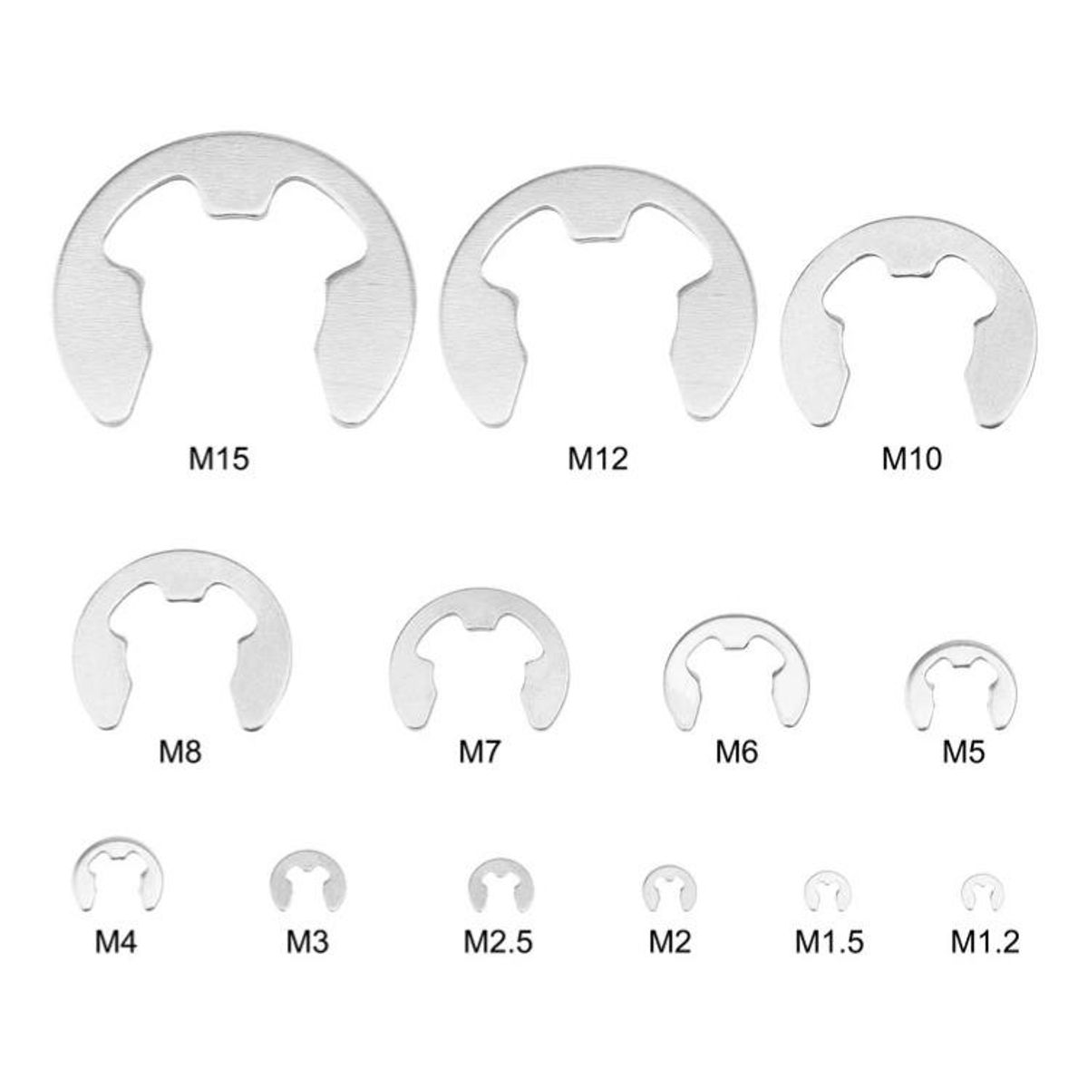 GENERICO - Set de 290 Clips E de Acero Inoxidable para Retención