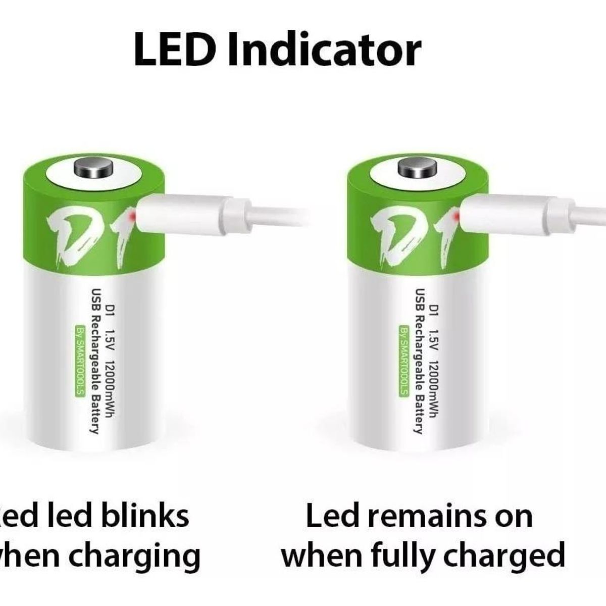 GENERICO - Pilas recargables D de litio con carga USB y alta capacidad