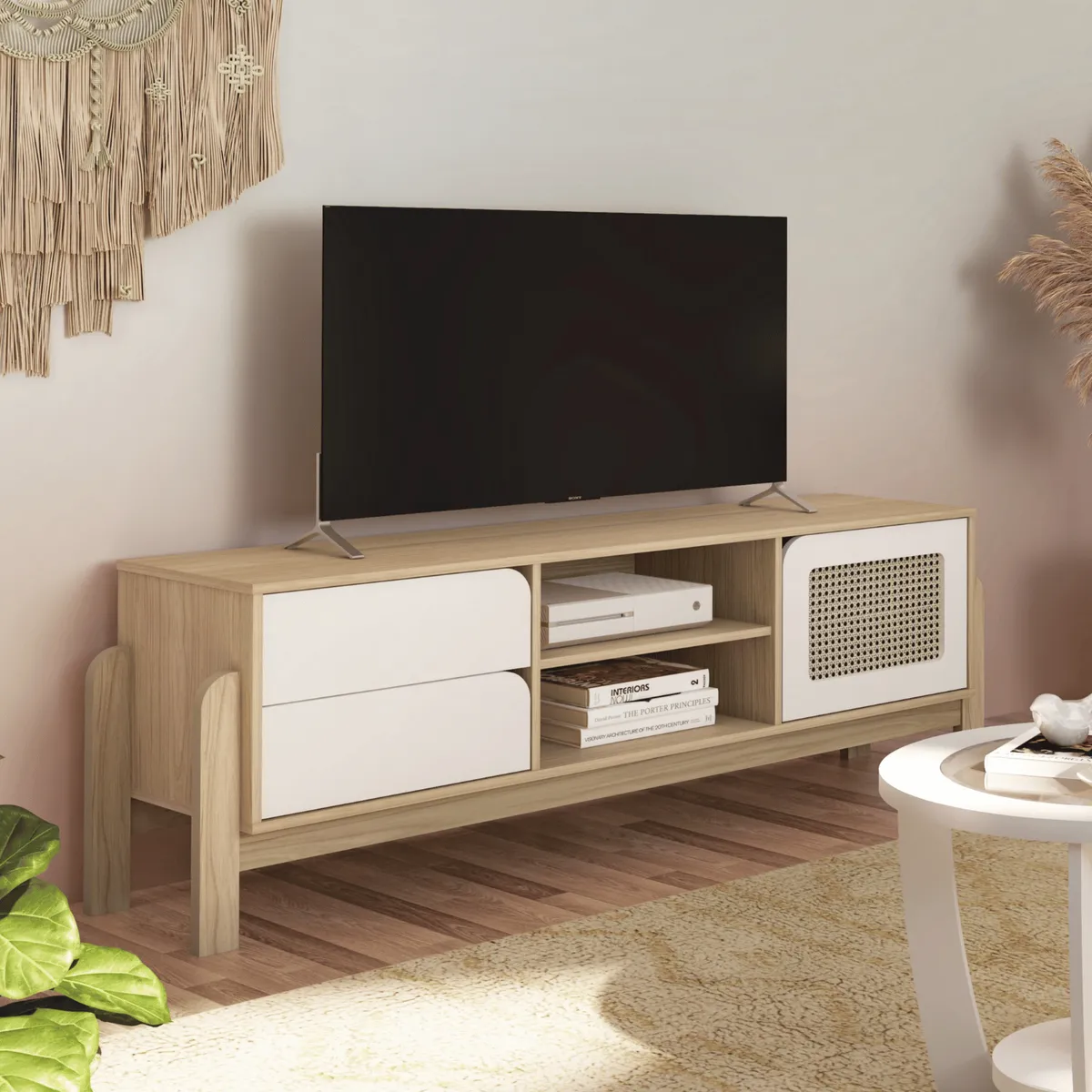 EXIT - Rack TV hasta 65 pulgadas 160x53x40 cm Beige Roble - Nature
