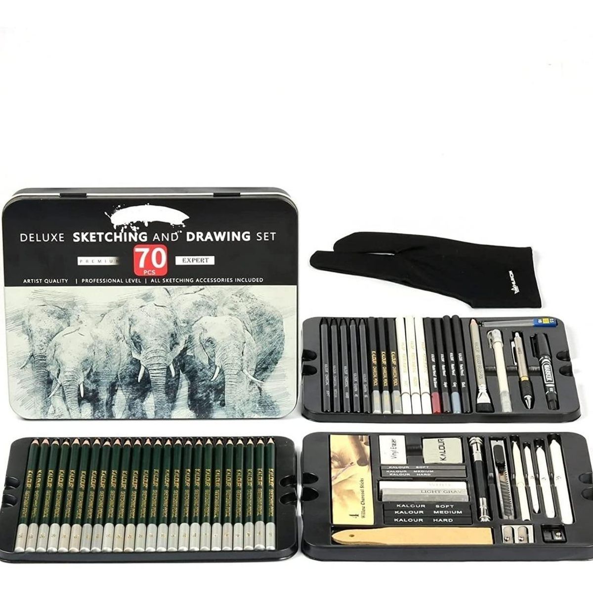 GENERICO - Kit de Dibujo Profesional con 70 Piezas en Caja Metálica