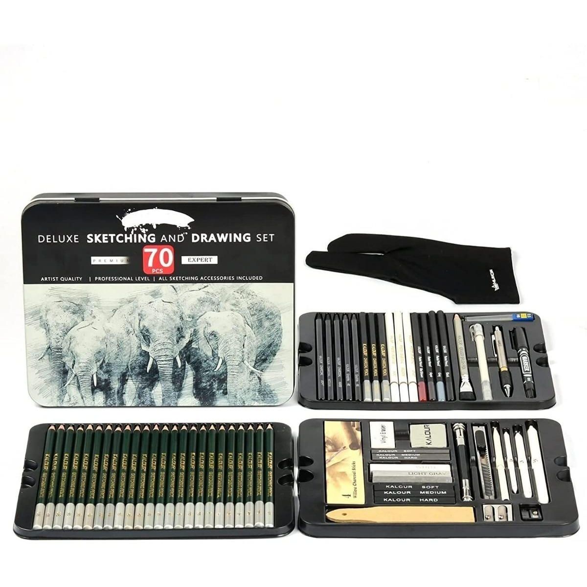 GENERICO - Kit de Dibujo Profesional con 70 Piezas en Caja Metálica