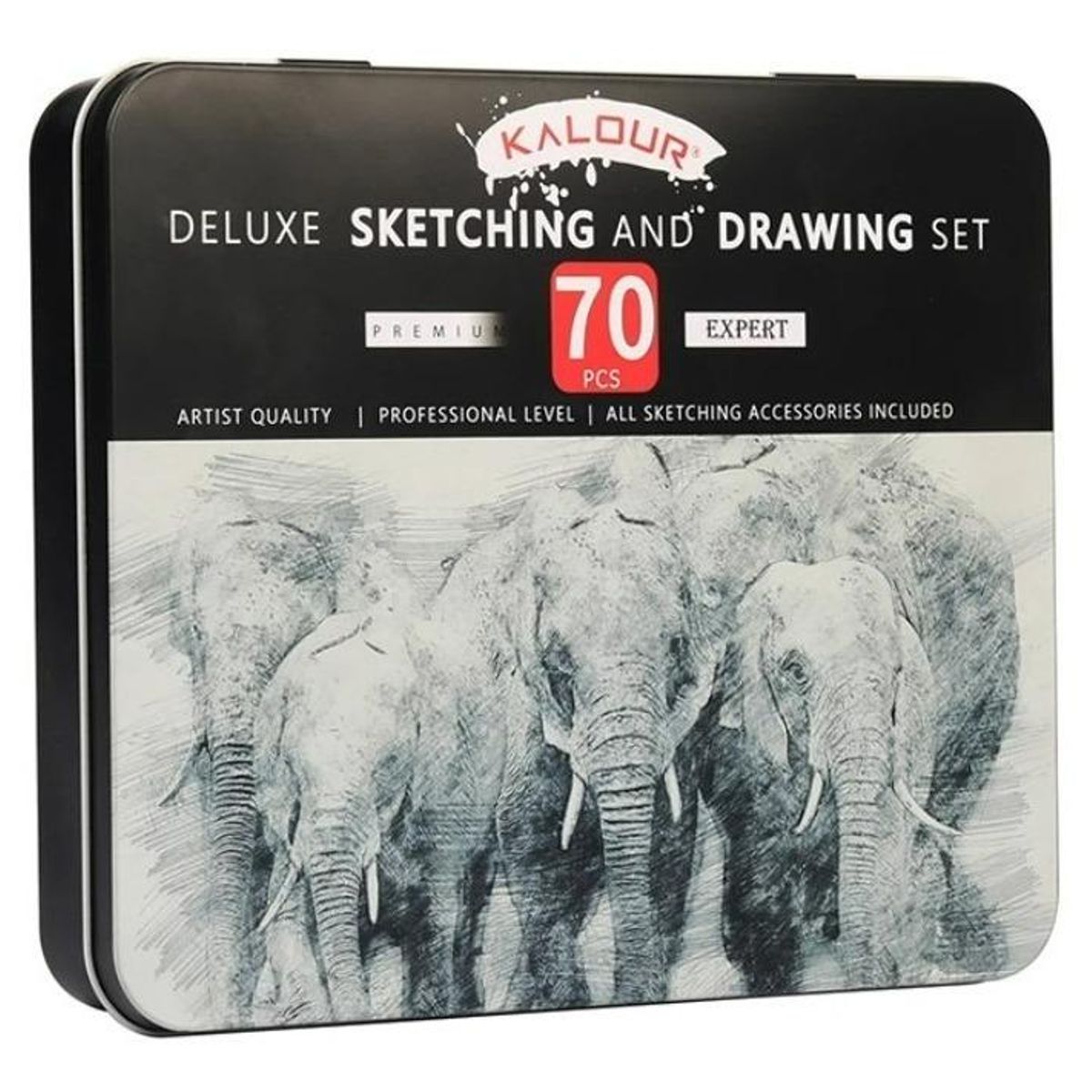 GENERICO - Kit de Dibujo Profesional con 70 Piezas en Caja Metálica