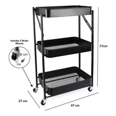 GENERICO - Carrito Organizador Plegable de Tres Niveles con Ruedas