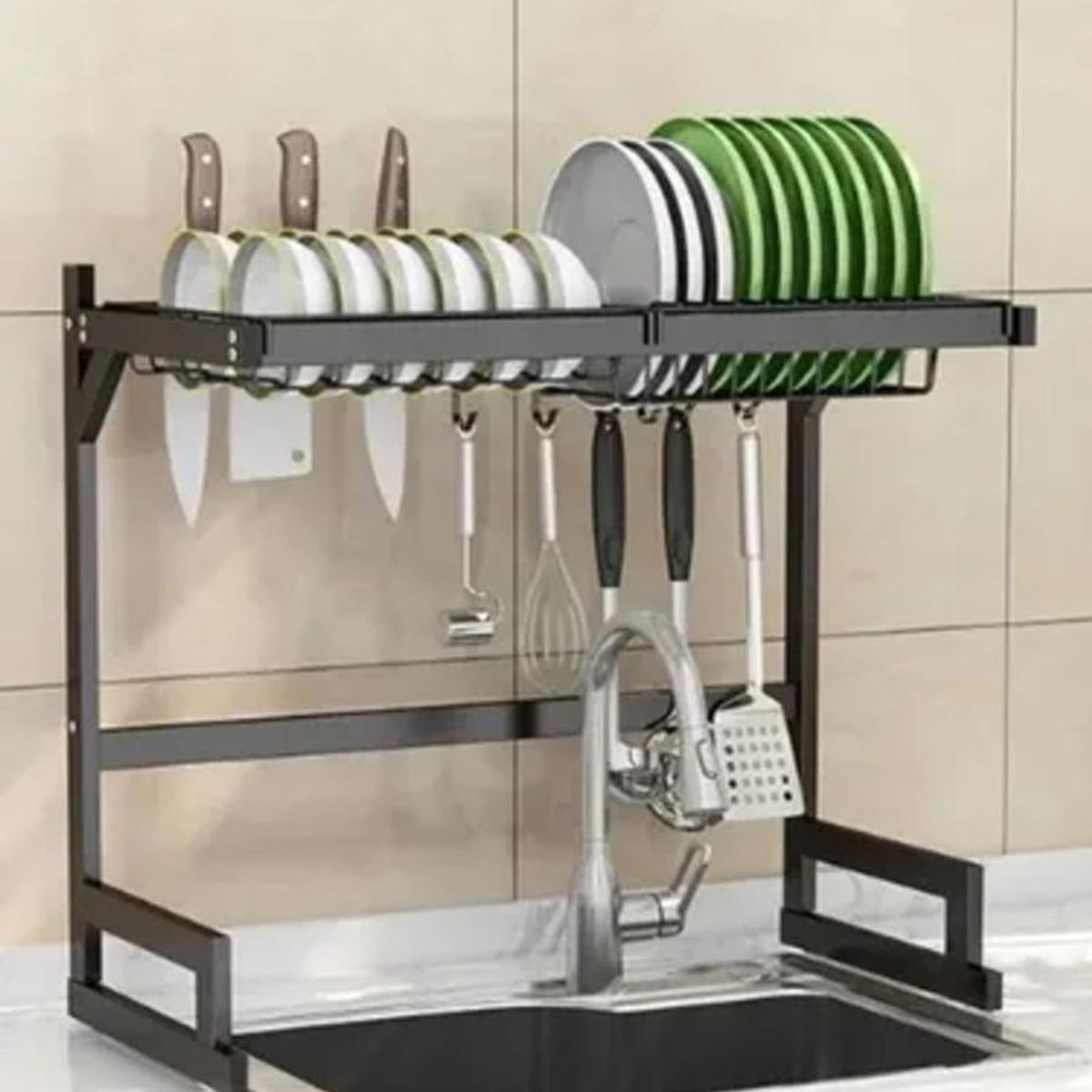 GENERICO - Escurridor de Platos Negro de Acero Inoxidable Multinivel
