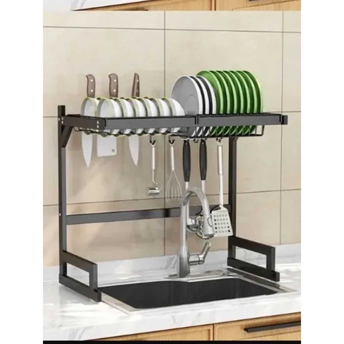 GENERICO - Escurridor de Platos Negro de Acero Inoxidable Multinivel