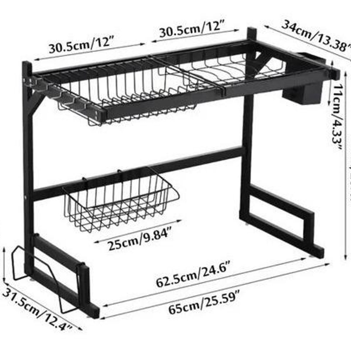 GENERICO - Escurridor de Platos Negro de Acero Inoxidable Multinivel