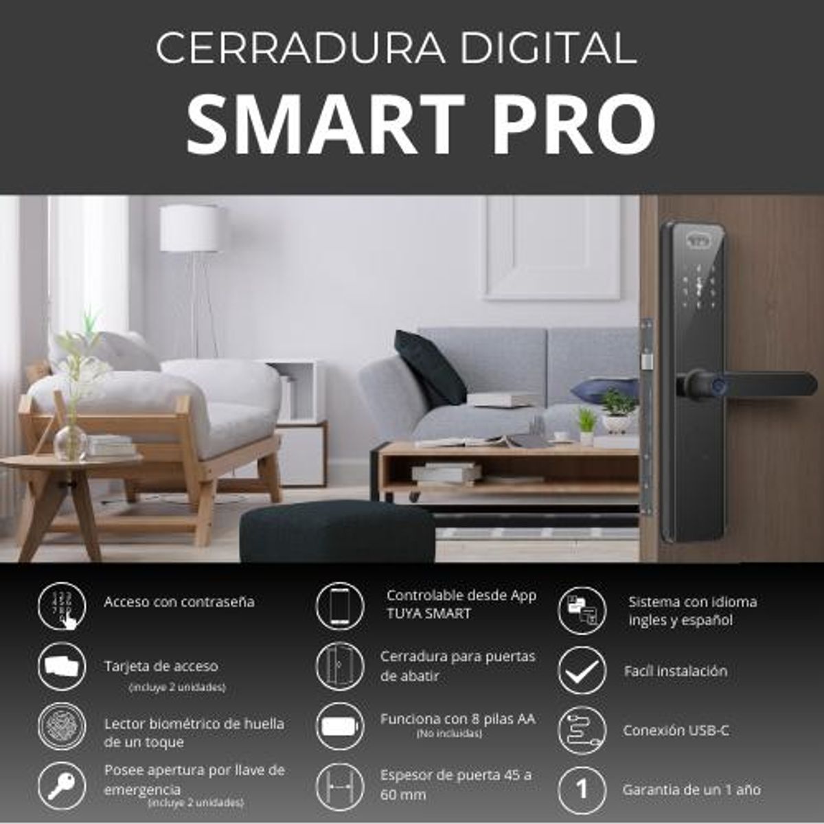 GENERICO - Cerradura Inteligente Wifi Seguridad y Control Moderno