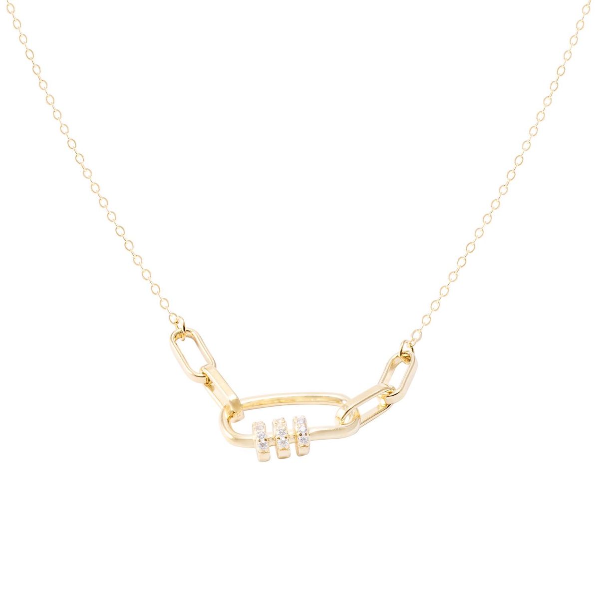 JB JOYAS BARON - Collar Revestido de Oro 18kt Rectángulo y Círculos Circonita