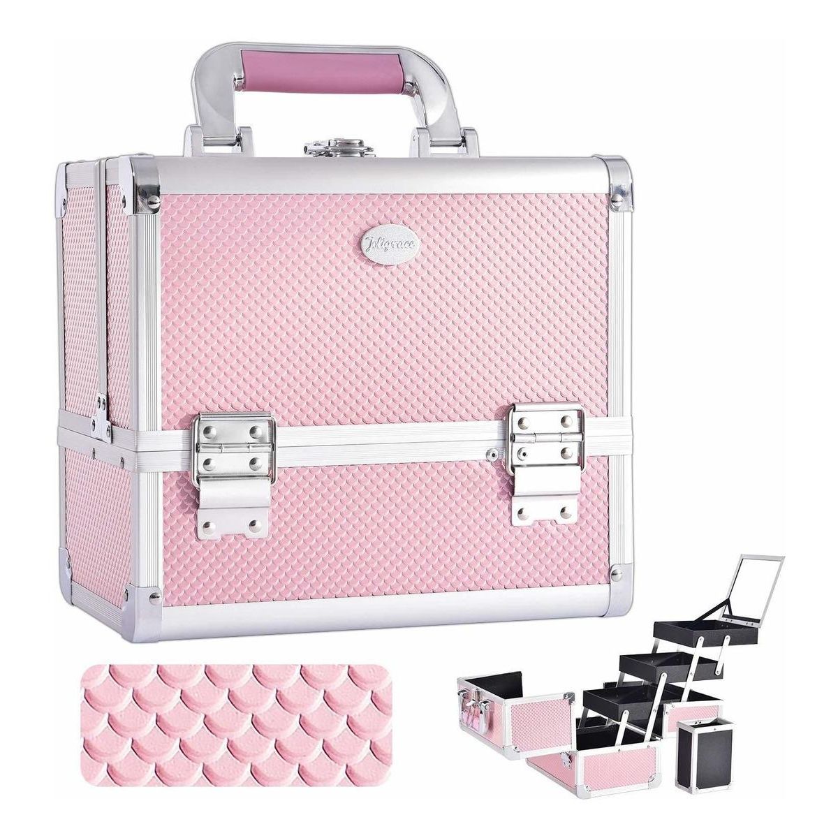 GENERICO - Estuche Profesional Rosa con Espejo y Compartimentos 3Niveles