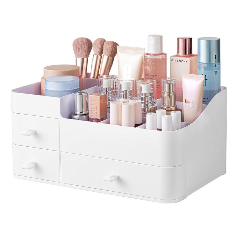 GENERICO - Organizador Grande de Maquillaje con 8 Compartimentos Blancos