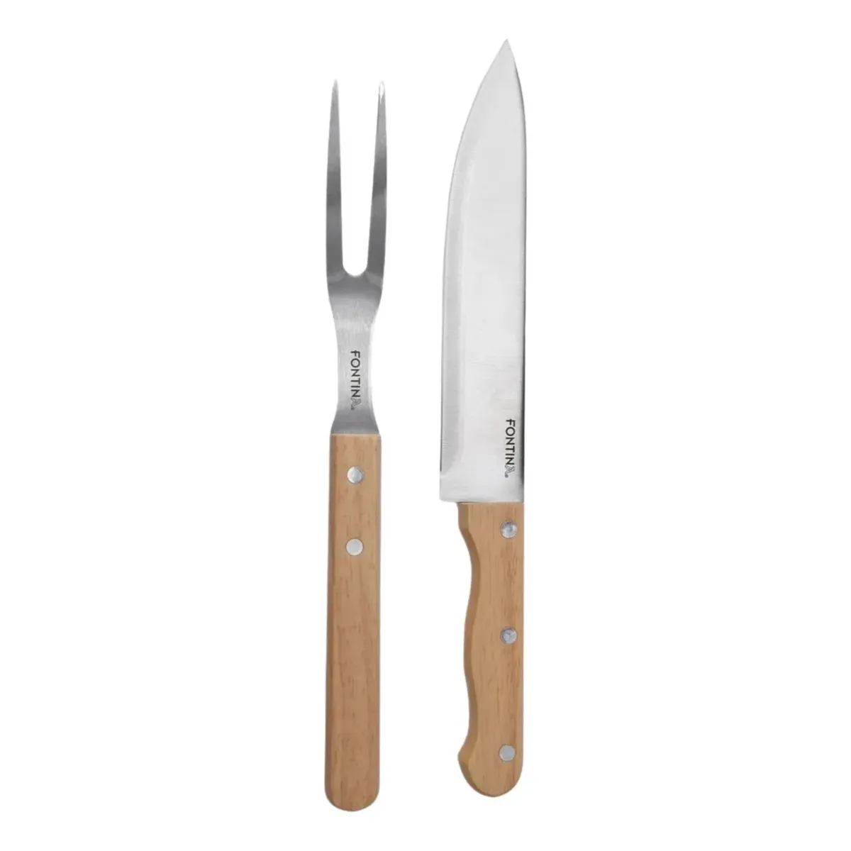 FONTINA - Set Parrillero Cuchillo + Trincho Acero Mango de Madera