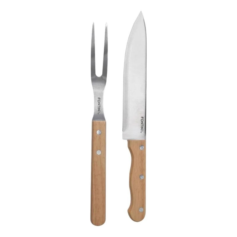 FONTINA - Set Parrillero Cuchillo + Trincho Acero Mango de Madera