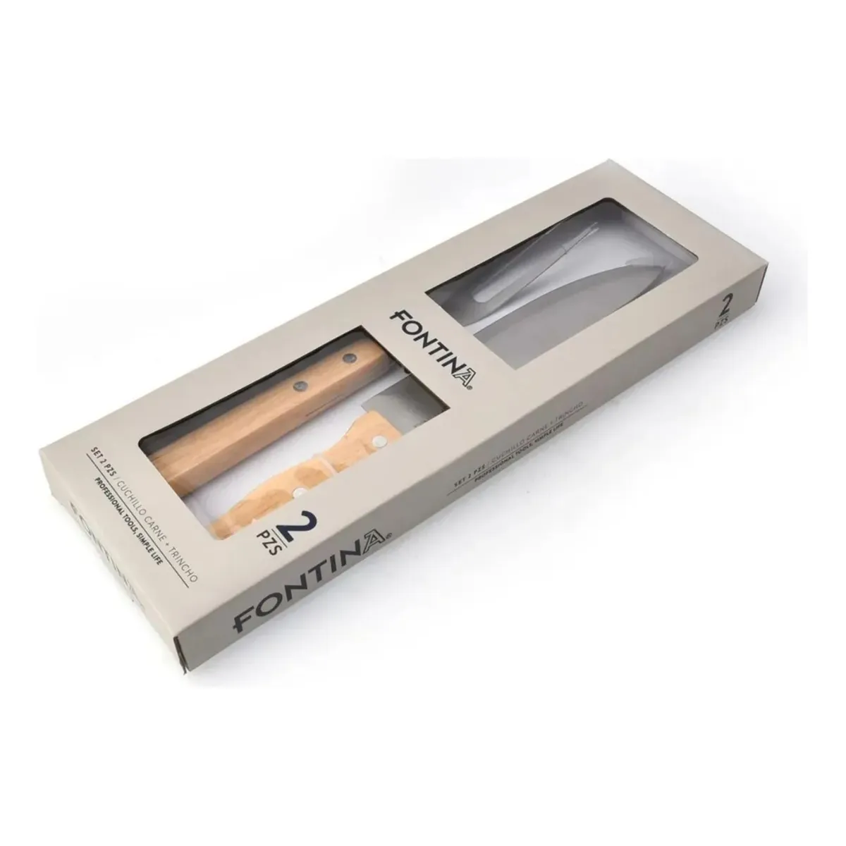 FONTINA - Set Parrillero Cuchillo + Trincho Acero Mango de Madera