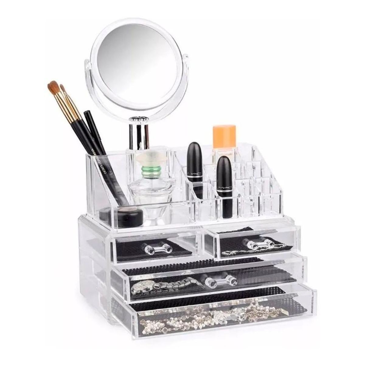 GENERICO - Organizador Acrílico con Espejo y Múltiples Compartimentos