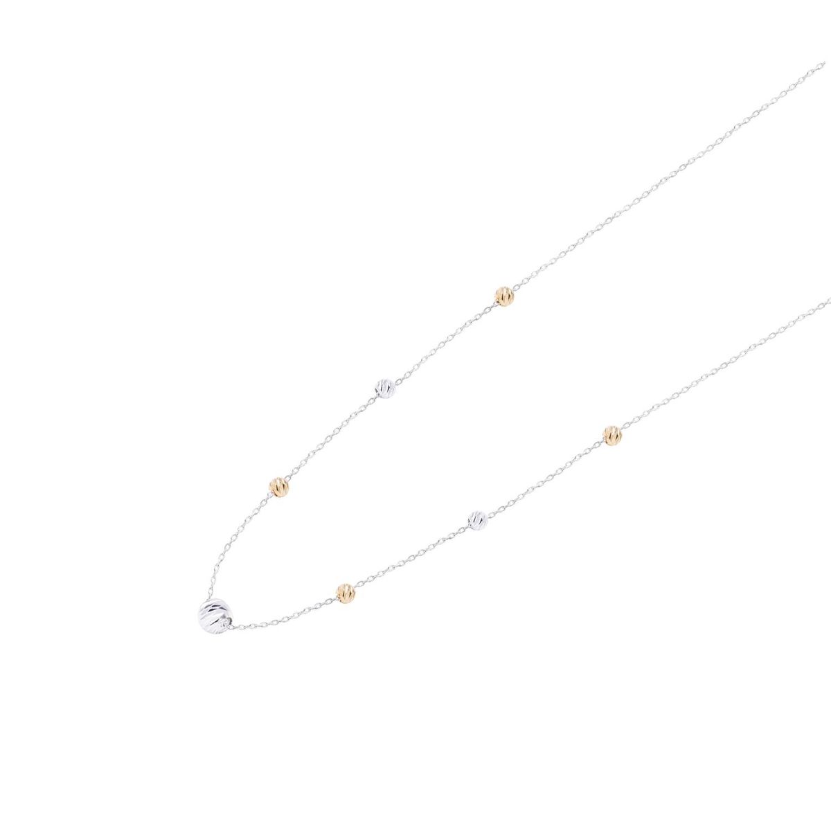 JB JOYAS BARON - Collar de Oro Blanco de 18Kt Bolitas Facetadas 45cm