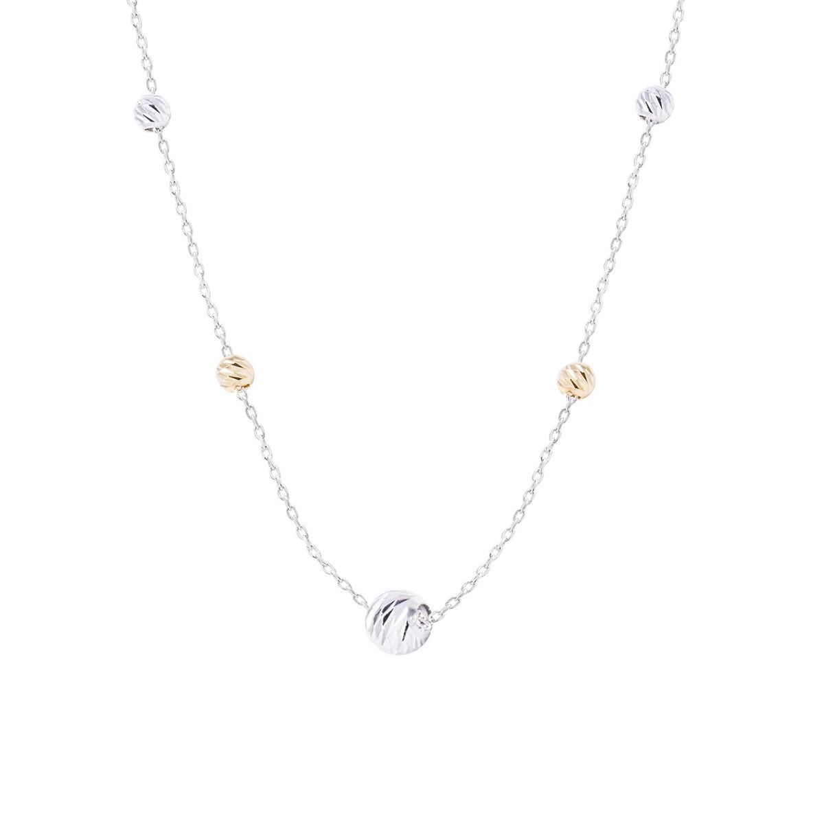 JB JOYAS BARON - Collar de Oro Blanco de 18Kt Bolitas Facetadas 45cm