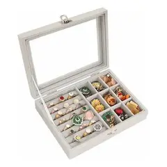 GENERICO - Joyero de Franela Gris con 10 Compartimentos Organizadores