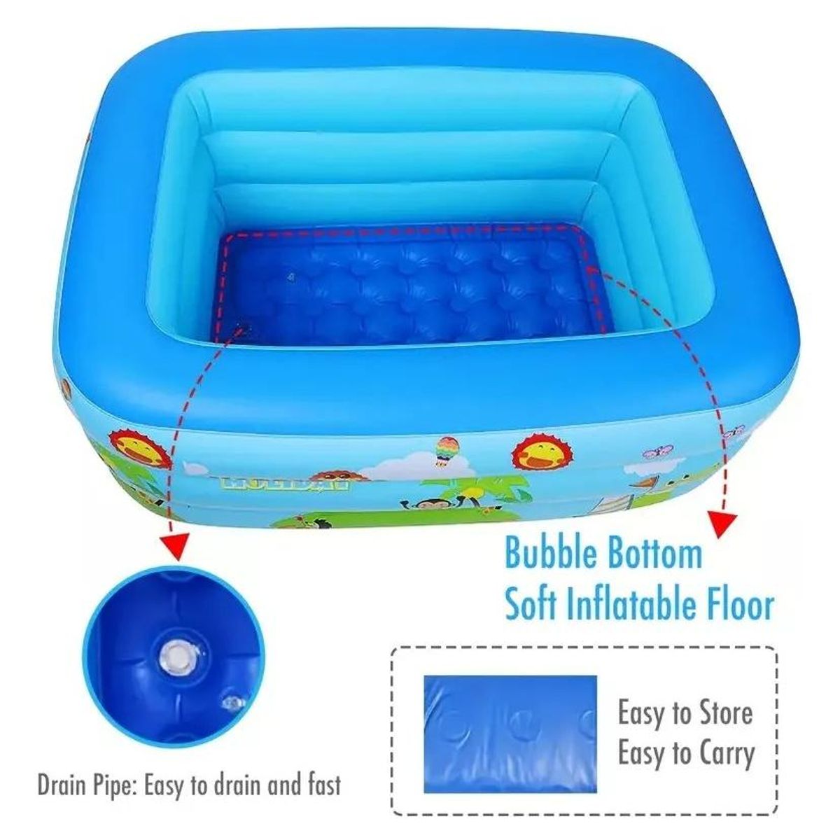 GENERICO - Piscina Inflable Rectangular con Estampado de Zoológico