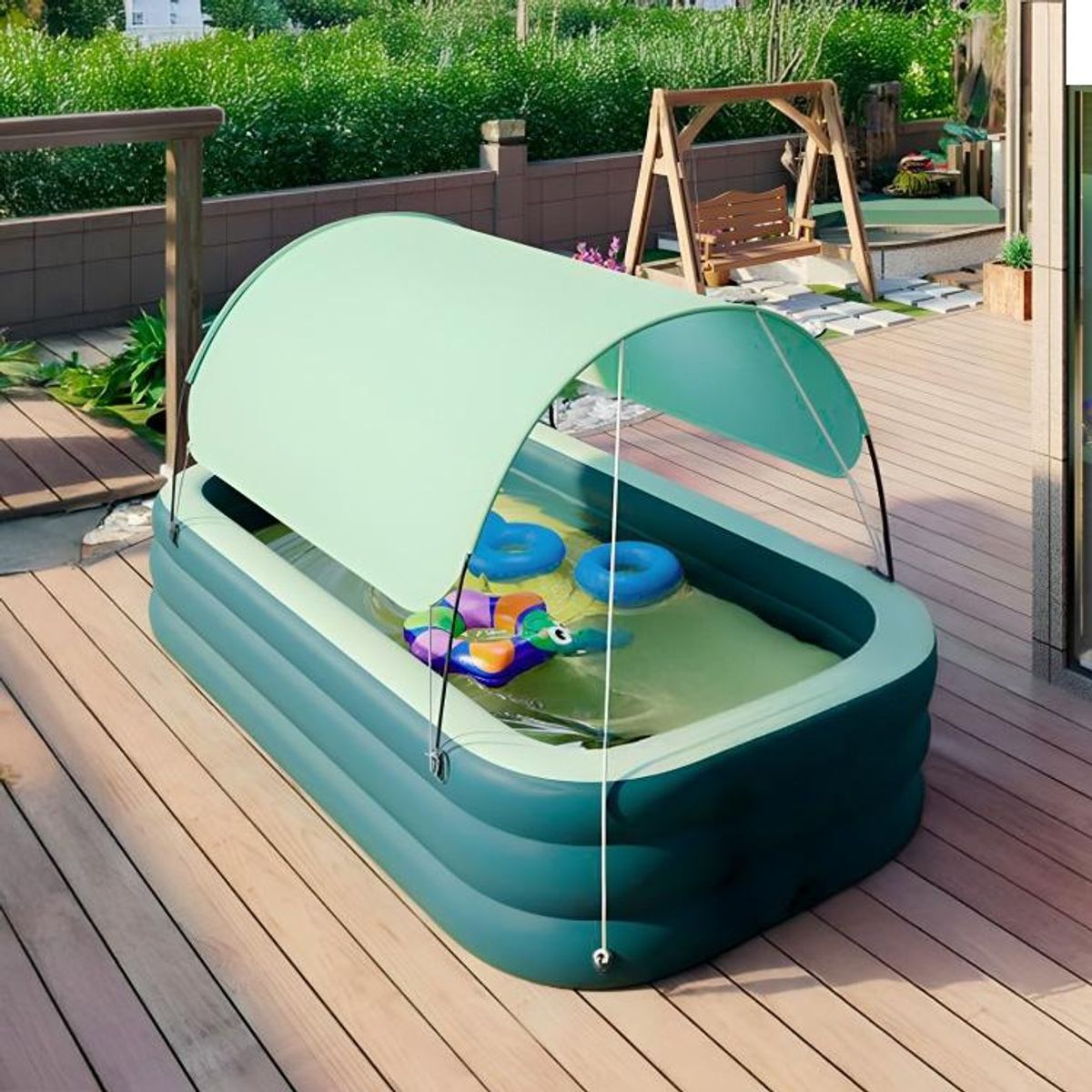 GENERICO - Piscina Inflable Familiar Rectangular con Tobogán y Toldo