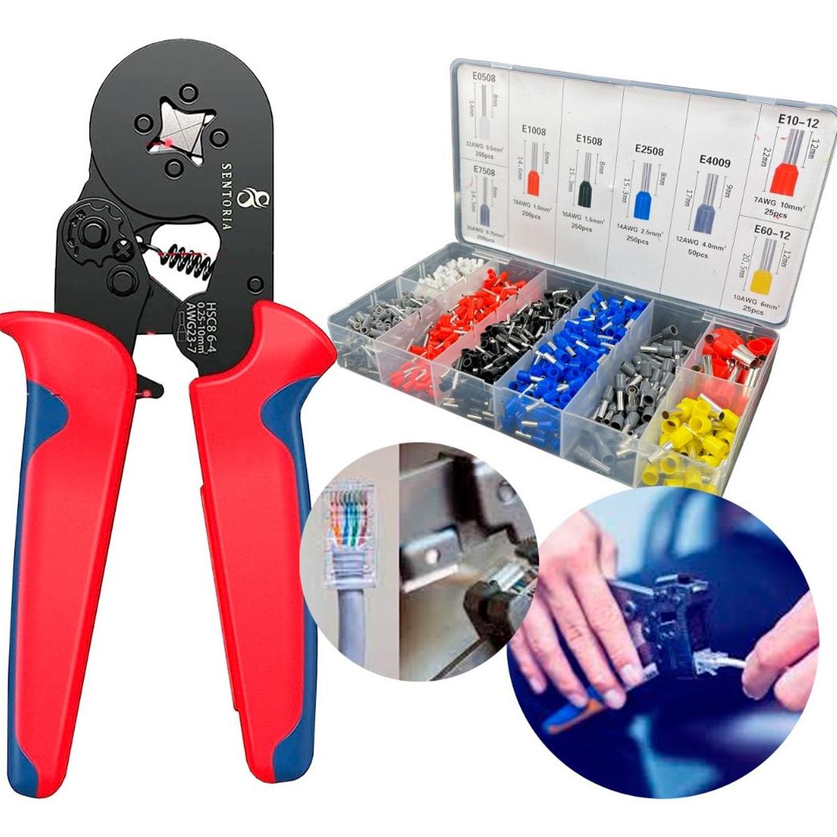 GENERICO - Alicate Crimpador Profesional con 1200 Terminales Incluidos