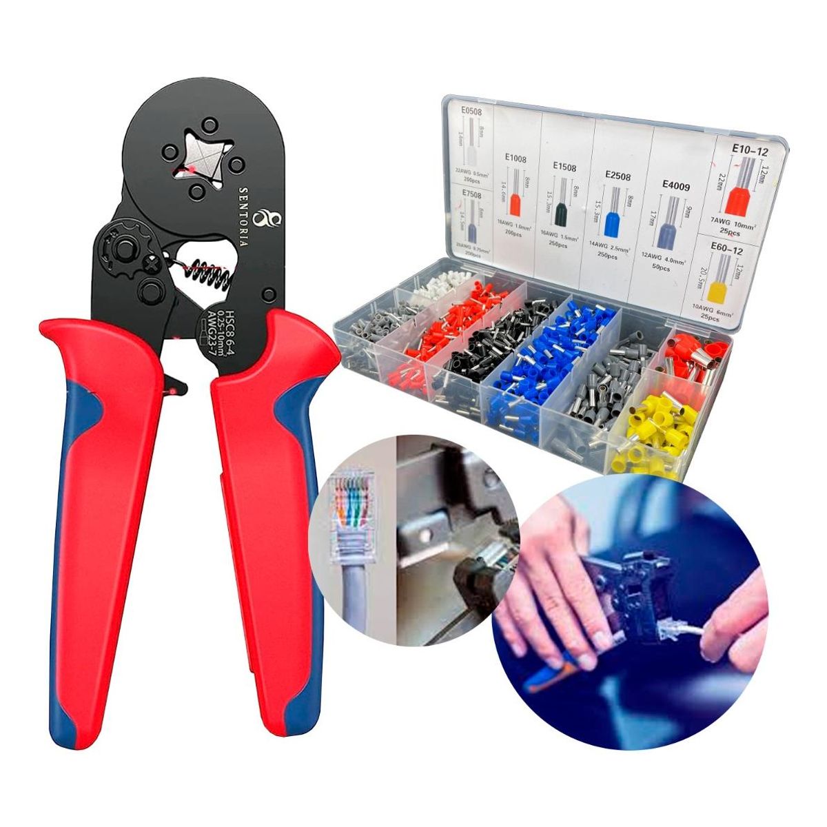 GENERICO - Alicate Crimpador Profesional con 1200 Terminales Incluidos