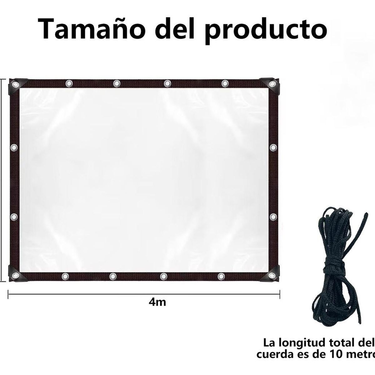 GENERICO - Lona Transparente Impermeable con Ojetillos y Cuerda 3x4m