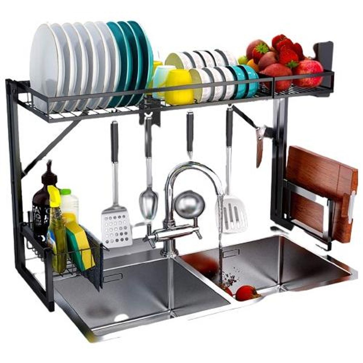 GENERICO - Escurridor de Platos Multifunional de Acero Inoxidable 2 Niveles