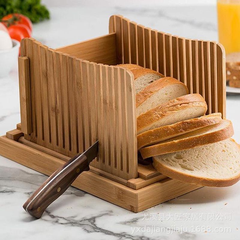 GENERICO - Cortadora de Pan de Bambú con Bandeja y Corte Versátil