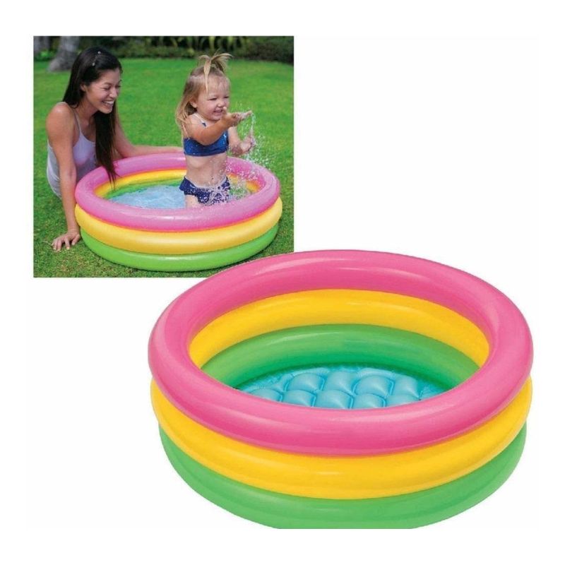 GENERICO - Piscina Inflable Acolchada para Bebés con 3 Aros Coloridos